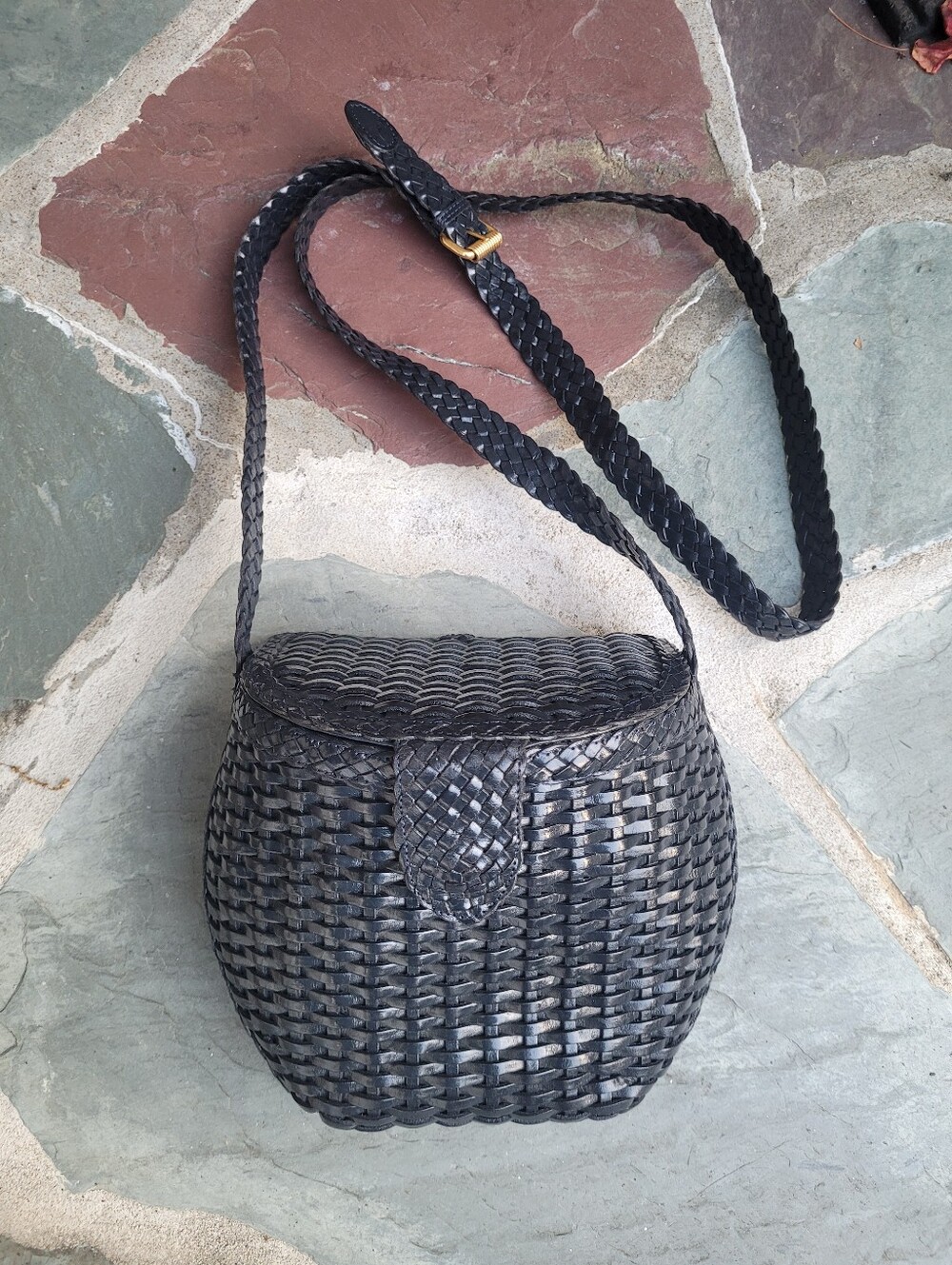 Cem Woven Leather Basket Type Crossbody Bag Vintage